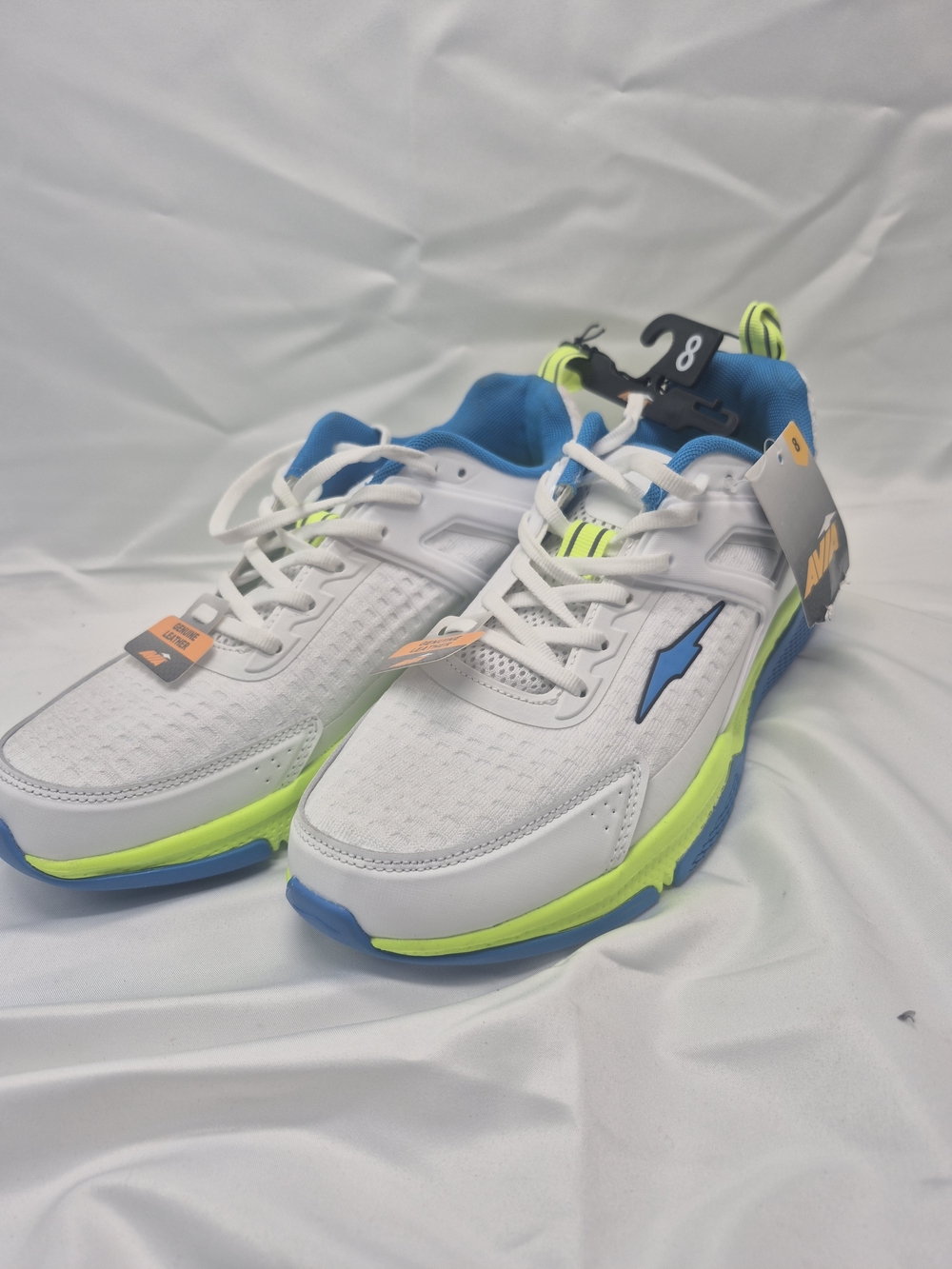 White Athletic Sneakers with Neon Yellow & Blue Accents